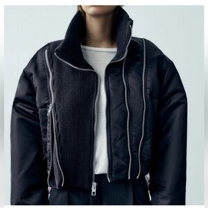 Zara Black Bomber Jacket with Silver Zippers